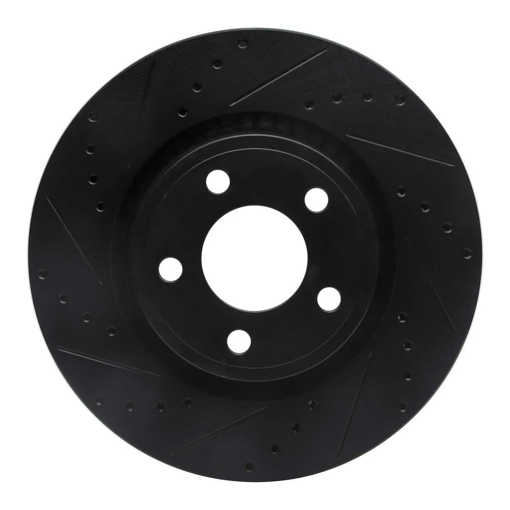 R1 15-20 Ford Mustang Front Left Drilled & Slotted Black Brake Rotor