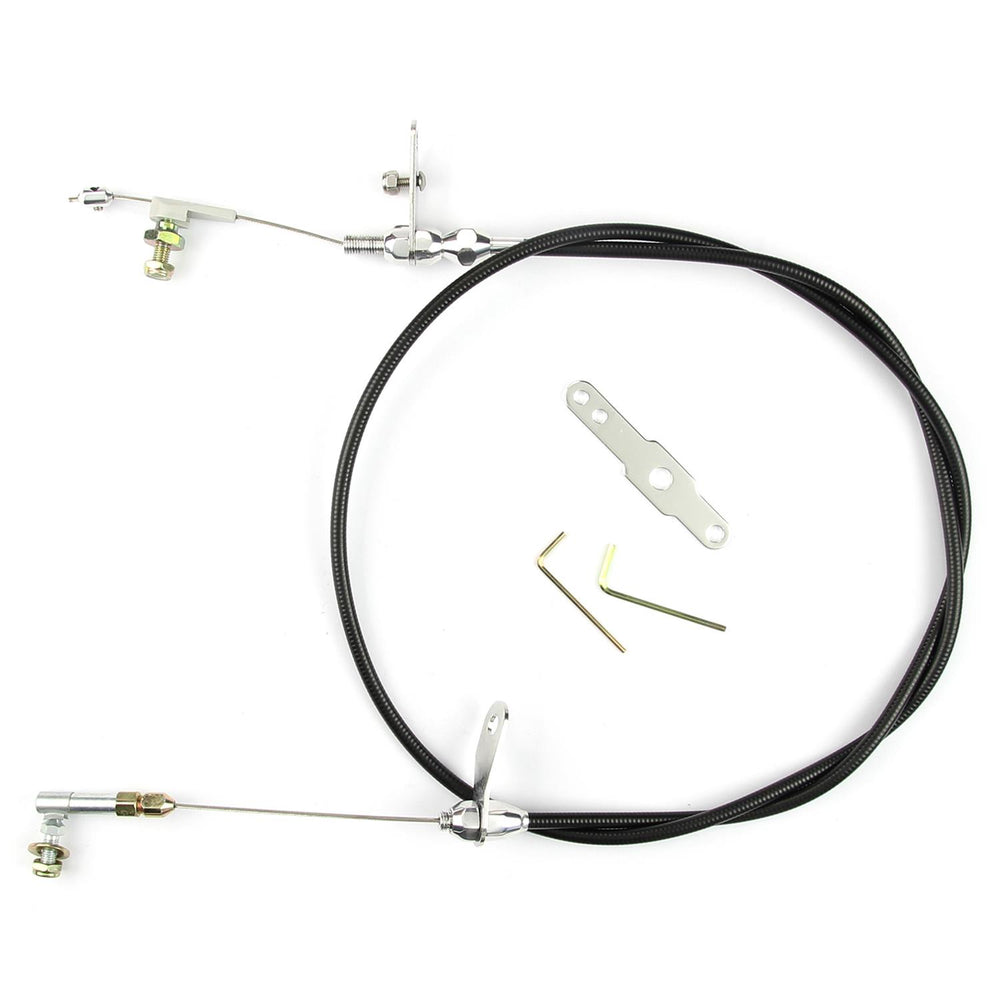 48IN UNIVERSAL BLACK HOUSING 727 BLOWER DRIVE KICKDOWN CABLE W/ POLISHED FITTING