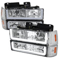 SIERRA SUBURBAN YUKON HEADLIGHT BUMPER LIGHT AND CORNER LIGHT COMBO WITH MATTE BLACK HOUSING CLEAR LENS AND LED BAR
