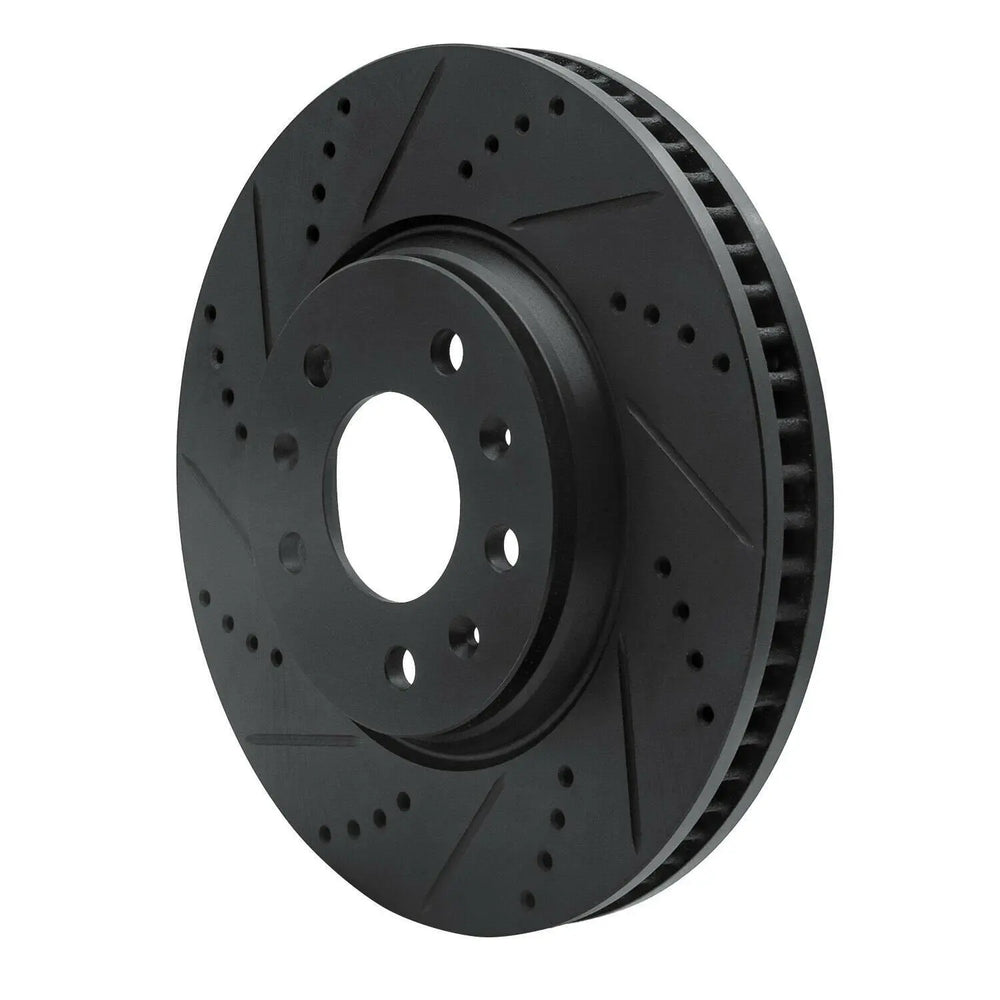 R1 03-08 Cadillac STS Front Left Drilled & Slotted Black Brake Rotor