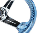 Reinforced Steering Wheel - Matsuri 350mm 2 Deep Dish Clear Acrylic Steering Wheel in Blue and Chrome spoke finish with slits.