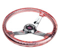Reinforced Steering Wheel - Matsuri 350mm 2 Deep Dish Clear Acrylic Steering Wheel in Blue and Chrome spoke finish with slits.