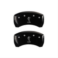Rear Set 2 Caliper Covers Engraved Rear Snake Black Finish Silver Characters 2005-2014 Ford Mustang MGP Caliper Covers