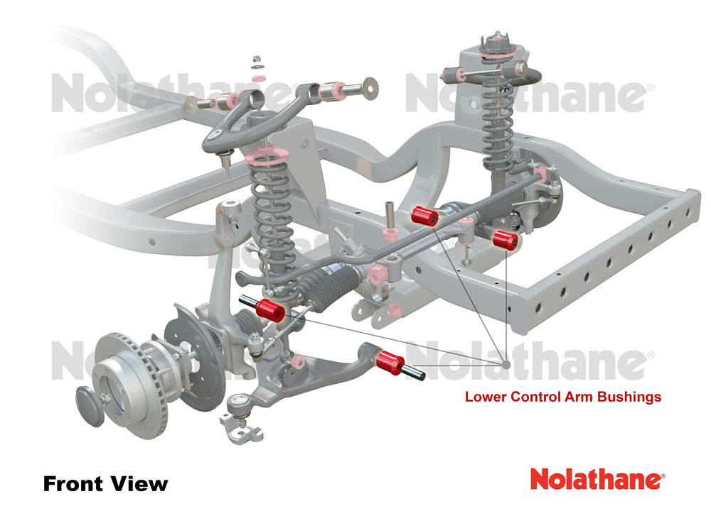 Control arm - lower inner bushing 4 Shell Bushings 4 Tubes 8 Washers Install Guide Grease