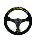 NRG Reinforced Steering Wheel (350mm / 3in. Deep) Blk Suede w/Blk BBall Stitch (Odi Bakchis Edition)