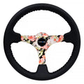 NRG Reinforced Steering Wheel (350mm / 3in. Deep) Blk Leather Floral Dipped w/ Blk Baseball Stitch