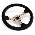 NRG Reinforced Steering Wheel (350mm / 3in. Deep) Blk Leather Floral Dipped w/ Blk Baseball Stitch