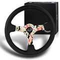 NRG Reinforced Steering Wheel (350mm / 3in. Deep) Blk Leather Floral Dipped w/ Blk Baseball Stitch