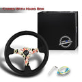 NRG Reinforced Steering Wheel (350mm / 3in. Deep) Blk Leather Floral Dipped w/ Blk Baseball Stitch