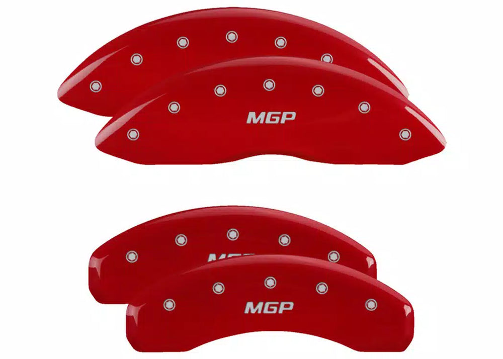 SET OF 4 CALIPER COVERS ENGRAVED FRONT/REAR MGP SILVER CHARACTERS RED POWDER C