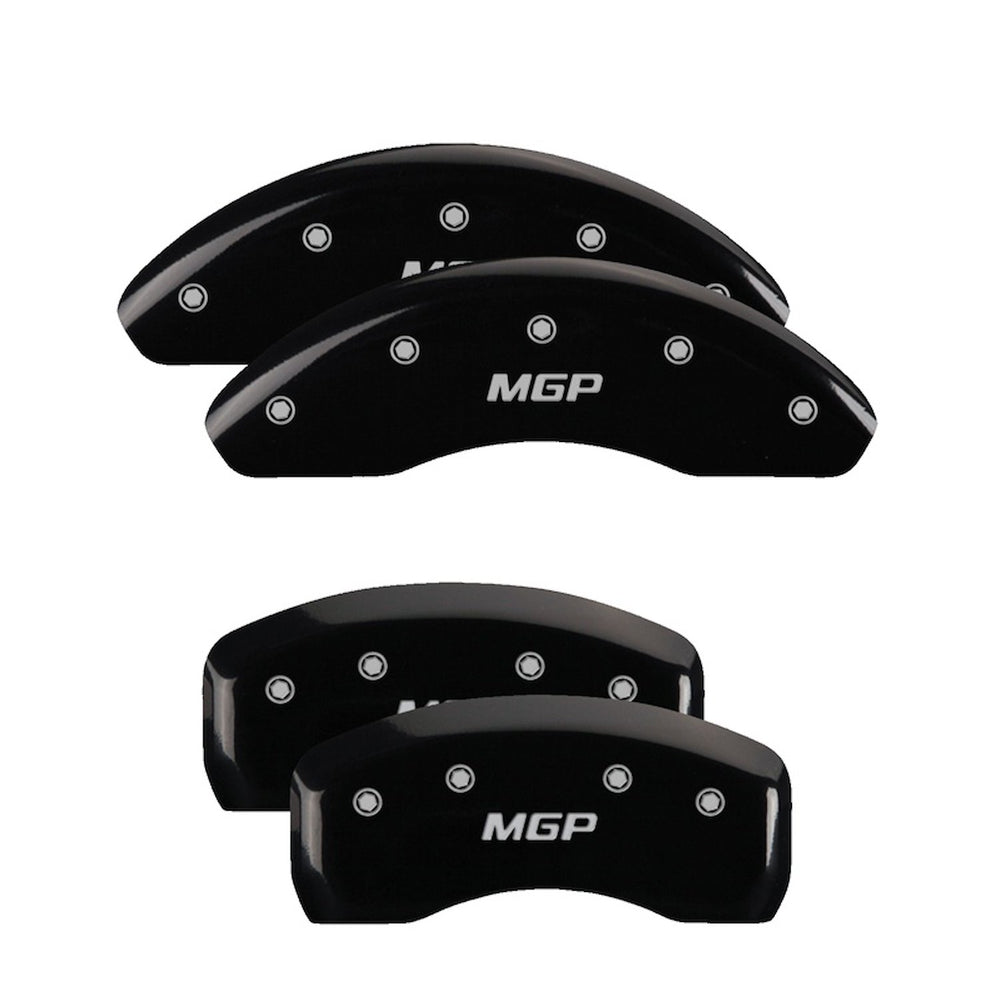 SET OF 4 CALIPER COVERS ENGRAVED FRONT/REAR MGP SILVER CHARACTERS BLACK POWDER