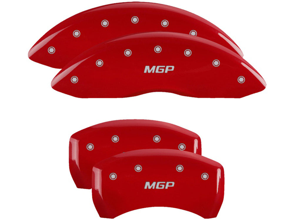 SET OF 4 CALIPER COVERS ENGRAVED FRONT/REAR MGP SILVER CHARACTERS RED POWDER C