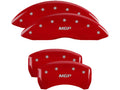 SET OF 4 CALIPER COVERS ENGRAVED FRONT/REAR MGP SILVER CHARACTERS RED POWDER C