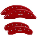 SET OF 4 CALIPER COVERS ENGRAVED FRONT/REAR MGP SILVER CHARACTERS RED POWDER C
