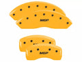 SET OF 4 CALIPER COVERS ENGRAVED FRONT/REAR MGP BLACK CHARACTERS YELLOW POWDER