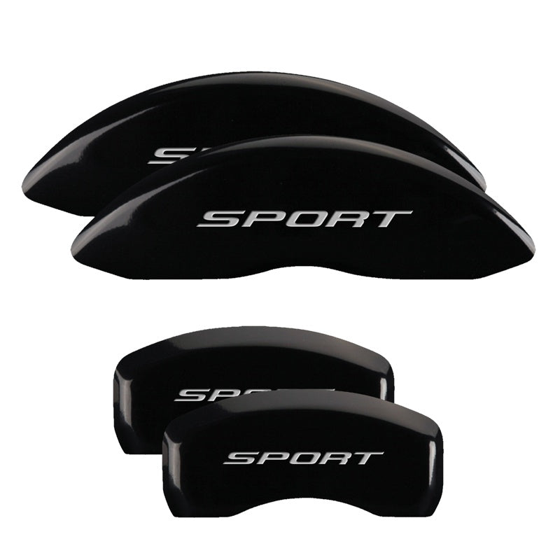 SET OF 4 CALIPER COVERS ENGRAVED FRONT/REAR MGP SILVER CHARACTERS BLACK POWDER
