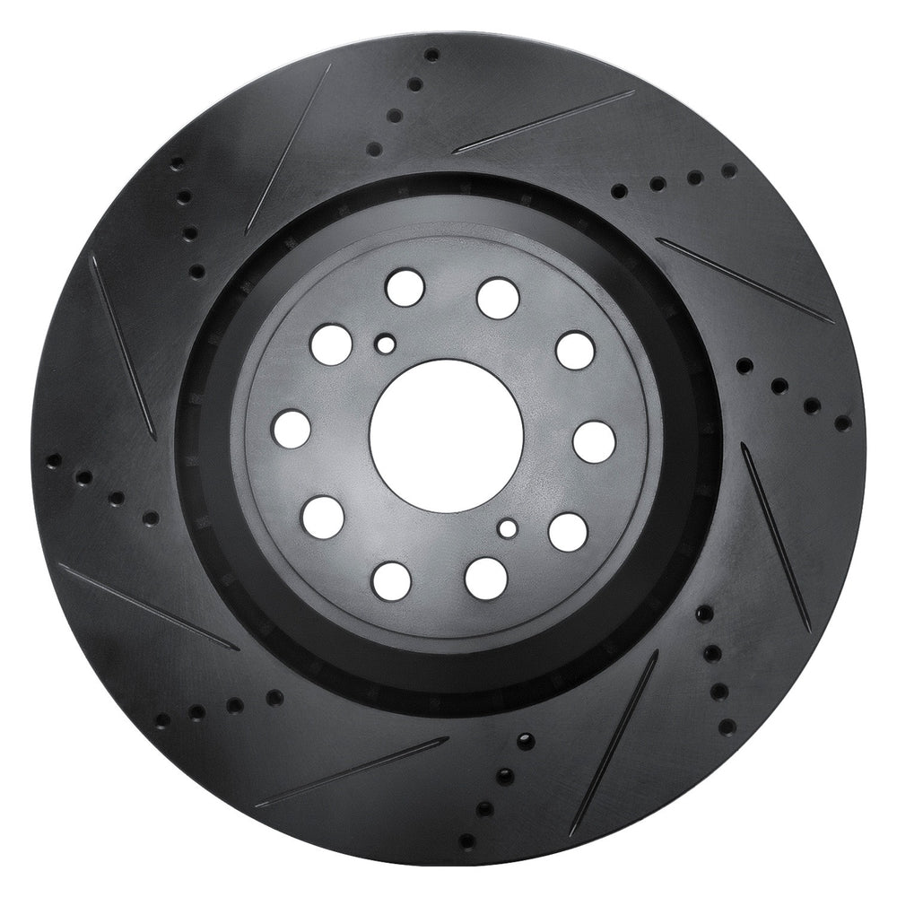 R1 07-23 Lexus LS500h Left Front Drilled & Slotted Black Brake Rotor