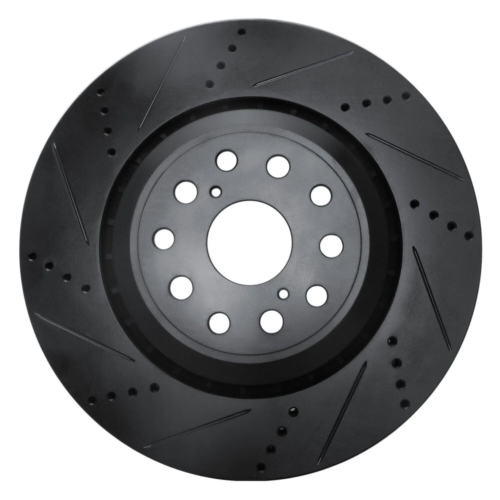 R1 07-23 Lexus LS500h Left Front Drilled & Slotted Black Brake Rotor