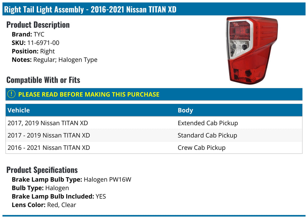 1721 NS TITAN (XD) HALOGEN TAIL LIGHT ASSY RH