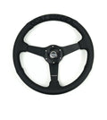 NRG Reinforced Black Perforated Leather Steering Wheel 350mm / 1.5in Deep w/ Goal Digger Blk Stitch
