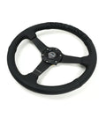 NRG Reinforced Black Perforated Leather Steering Wheel 350mm / 1.5in Deep w/ Goal Digger Blk Stitch