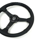 NRG Reinforced Black Perforated Leather Steering Wheel 350mm / 1.5in Deep w/ Goal Digger Blk Stitch