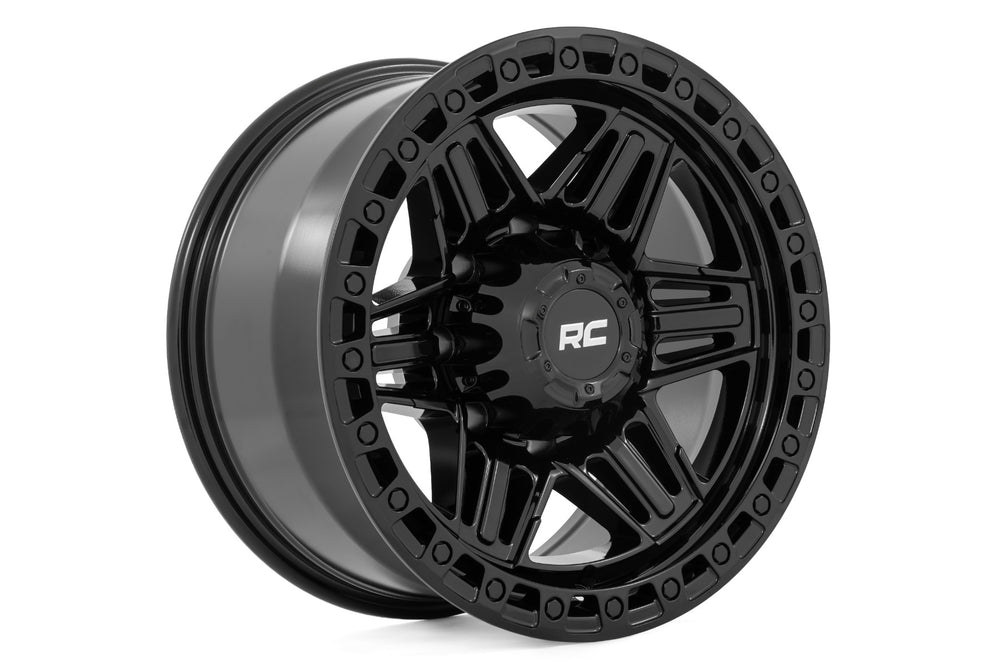 Rough Country Rough Country 76 Series Wheel Simulated Beadlock Gloss Black 17x9 5x5.5 0mm 76170914