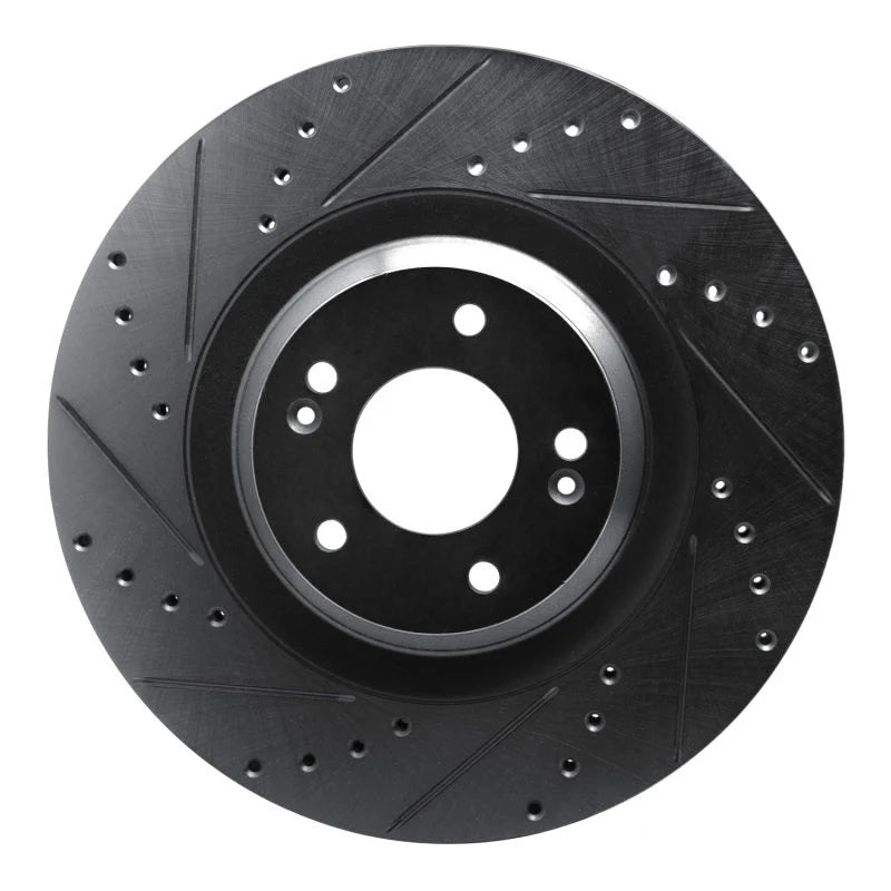 R1 -22 Hyundai Veloster N Front Left Drilled & Slotted Black Brake Rotor