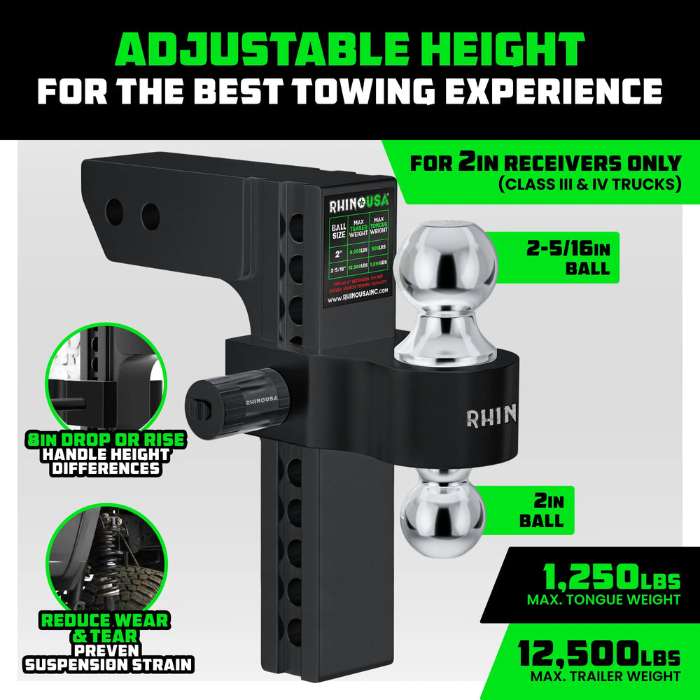 Rhino USA 10In Heavy Duty Drop Hitch - 2In (Black)