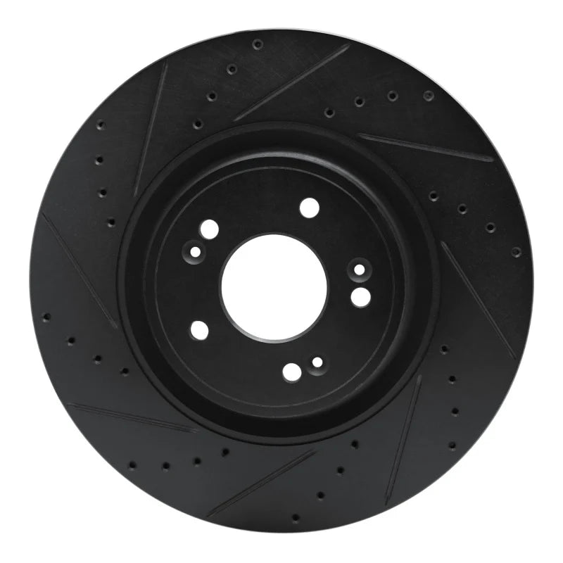 R1 18-20 Genesis G80 Front Left Drilled & Slotted Black Brake Rotor