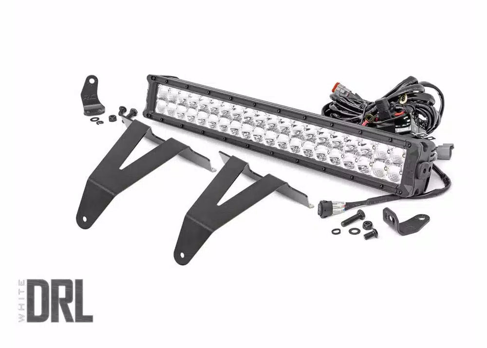 1x 70778 1x 70920DA LED Light Bumper Mount 20 Chrome Dual Row Amber DRL Ram 1500 (19-22)