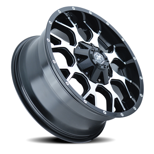 ~(34 lbs. 19X19X10)~ WARRIOR (8015) BLACK/MACHINED FACE 17X9 8-180 18MM 124.1MM