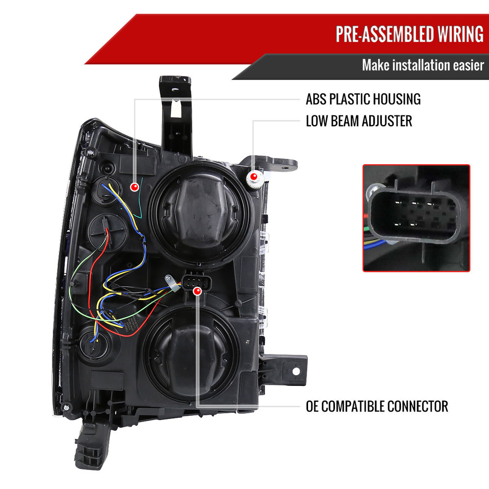 1500 PROJECTOR HEADLIGHTS CHROME HOUSING LIGHT SMOKED LENS WITH BLACK TRIM - USES STOCK BULBS
