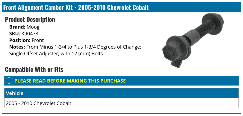 MOOG 15-19 Ram ProMaster City Front Cam Bolt Kit