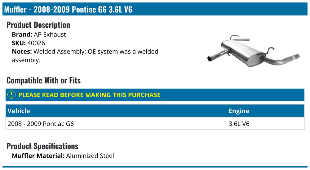 0812 MALIBU/0809 PONTIAC G6 MUFFLER WELDED ASSEMBLY