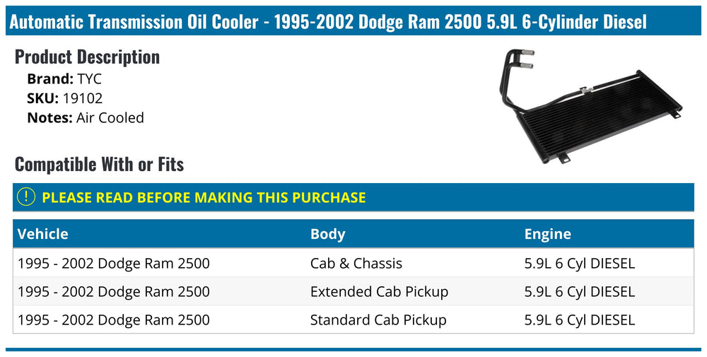 9502 DG RAM PU 5.9L DIESEL AIR COOLED EXT. TOC (PF)