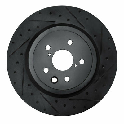 R1 15-22 Lexus RC F Right Rear Drilled & Slotted Black Brake Rotor