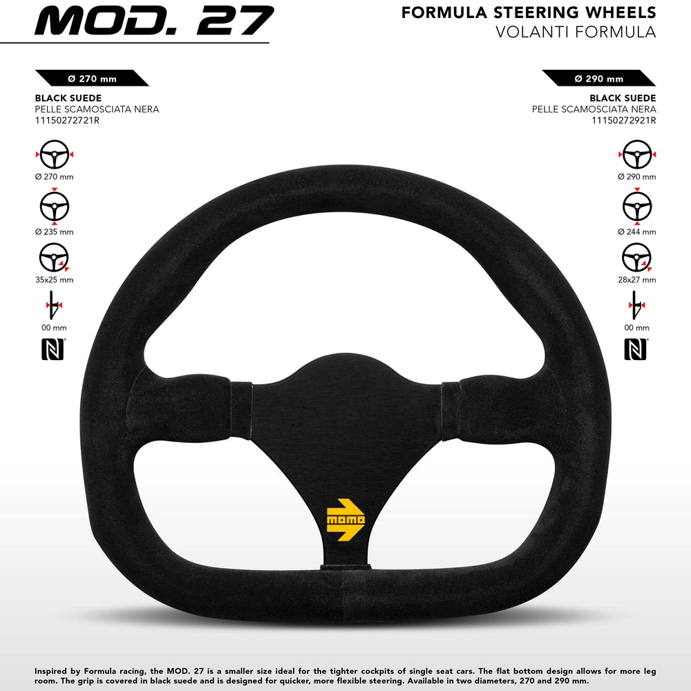 Momo MOD27 Steering Wheel 290 mm -  Black Suede/Black Spokes