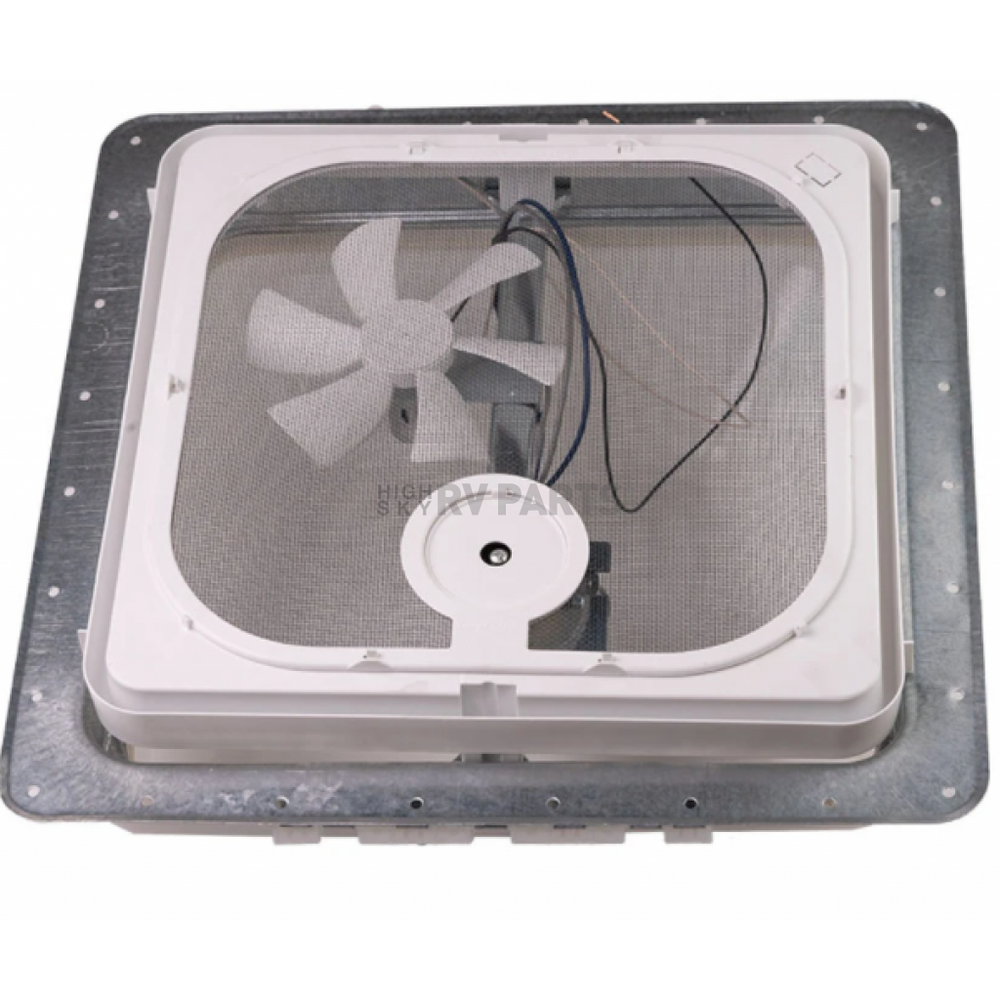 12V POWERED ROOF VENT WHITE DOME BIRCH WHITE SCREEN FRAME AUTO LIFT