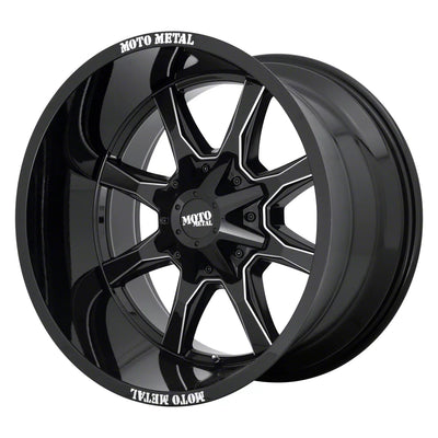 MO970 17X8 5X5.0/5.5 00MM GLOSS BLACK W/ MILLED SPOKE & MOTO METAL ON LIP