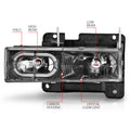 ANZO 1988-1998 Chevrolet C1500 Crystal Headlights Carbon w/ Halo