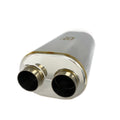 Stainless Bros 17in OAL 3in Oval SS304 Polished Finish Muffler - 3in Center In/2.5in Dual Out