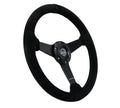 NRG Sport Steering Wheel (350mm/ 1.5in. Deep) Black Etched Spokes/ Black Leather w/ Black Stitch