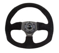 NRG Sport Steering Wheel (350mm/ 1.5in. Deep) Black Etched Spokes/ Black Leather w/ Black Stitch