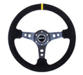 NRG Sport Steering Wheel (350mm/ 1.5in. Deep) Black Etched Spokes/ Black Leather w/ Black Stitch