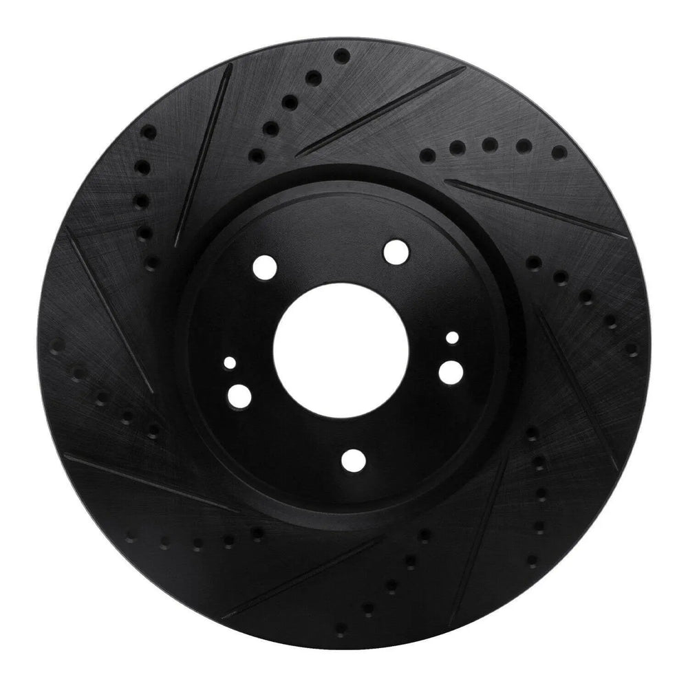 R1 03-06 Mitsubishi Lancer Front Left Drilled & Slotted Black Brake Rotor