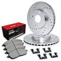 R1 Concepts Silver Drilled Slotted Rotors with 5000 Oep Brake Pads Hdw