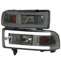 HEADLIGHT WITH LED BAR CHROME HOUSING AND SMOKED LENS AMBER REFLECTOR - USES STOCK BULBS