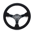 NRG Reinforced Steering Wheel (3in. Deep) Tasty Garage Sig Blk Suede, Red Stich, Pink TG Embroidery