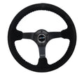 NRG Reinforced Steering Wheel (3in. Deep) Tasty Garage Sig Blk Suede, Red Stich, Pink TG Embroidery